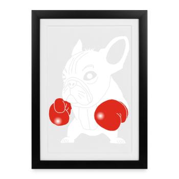 Chien blanc boxeur - Affiche encadrée (27 × 37 cm) - noir - Devant