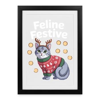Feline Festive Christmas Cat with Antlers - Framed poster (27 × 37 cm) - black - Front
