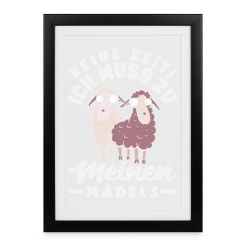 Pas le temps! Je dois aller vers mes filles – des moutons - Affiche encadrée (27 × 37 cm) - noir - Devant