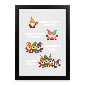 Drôle Gnome Vin Chaud Cadeau de Noël - Affiche encadrée (27 × 37 cm) - noir - Devant