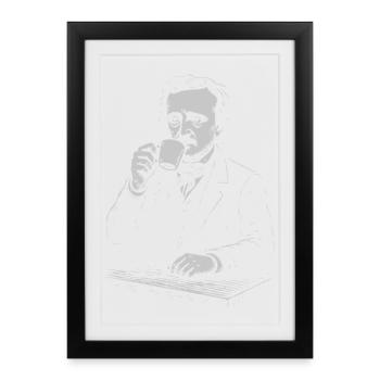 Portrait de barista vintage avec tasse - Affiche encadrée (27 × 37 cm) - noir - Devant