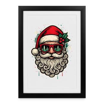 Cool Père Noël Chemise de Noël drôle - Affiche encadrée (27 × 37 cm) - noir - Devant