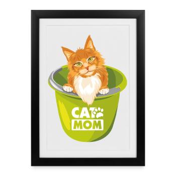 Un mignon chat roux jette un coup d’œil hors du seau - Affiche encadrée (27 × 37 cm) - noir - Devant