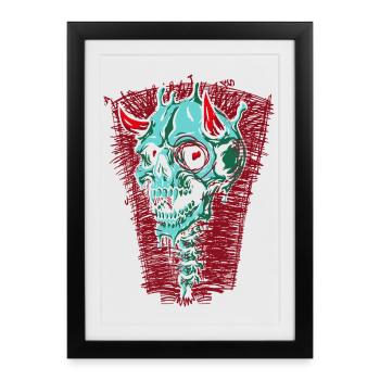 Crâne turquoise avec cornes - Affiche encadrée (27 × 37 cm) - noir - Devant