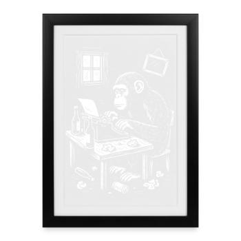 Chimp at the Desk writing a book - Framed poster (27 × 37 cm) - black - Front