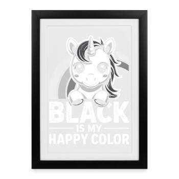 Black Unicorn Happy Color - Framed poster (27 × 37 cm) - black - Front