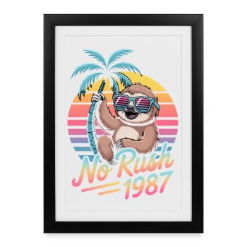 No Rush 1987 Sloth Retro Sunset - Framed poster (27 × 37 cm) - black - Front
