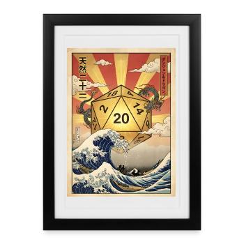 Natural 20 D20 Dragon Wave Japan Fantasy - Framed poster (27 × 37 cm) - black - Front