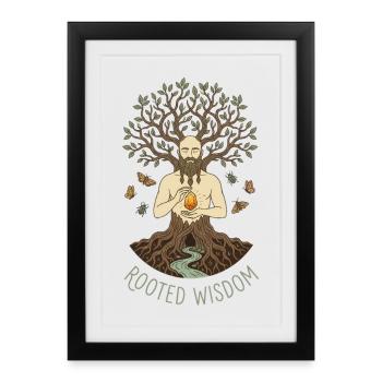 Rooted Wisdom - Mystical Tree Spirit - Affiche encadrée (27 × 37 cm) - noir - Devant