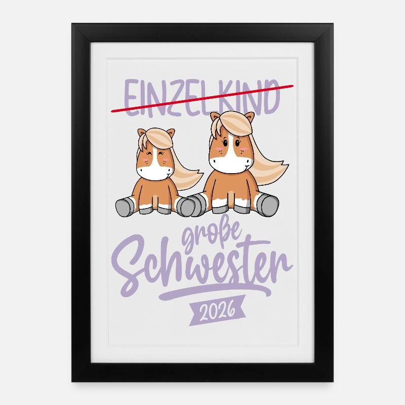 Grande Sœur 2026 - Poney - Bébé Enceinte - Affiche encadrée (27 × 37 cm) - noir