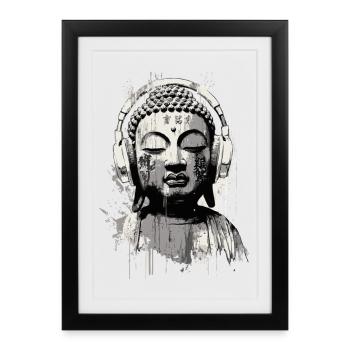 Bouddha avec des écouteurs Art zen - Affiche encadrée (27 × 37 cm) - noir - Devant
