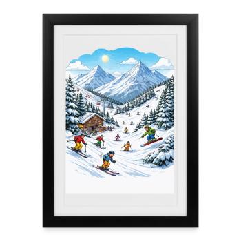 Ski de montagne d’aventure Sports d’hiver - Affiche encadrée (27 × 37 cm) - noir - Devant