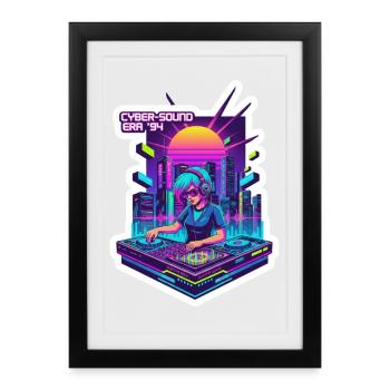 Retro Wave Cyber 90s - Gerahmtes Poster (27 × 37 cm) - Schwarz - Vorne