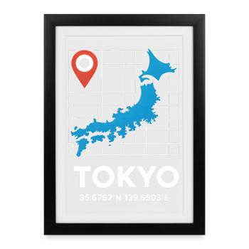 Tokyo Japon Coordinates Motif de voyage - Affiche encadrée (27 × 37 cm) - noir - Devant
