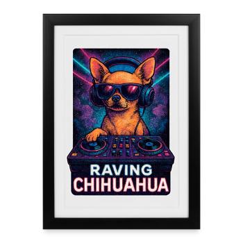 Raving Chihuahua – DJ Dog at Retro Rave Club - Framed poster (27 × 37 cm) - black - Front