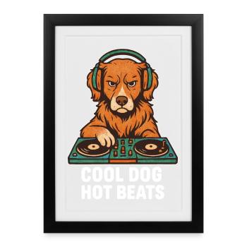 DJ Toller : Cool Dog - Hot Beats Retro Retriever - Affiche encadrée (27 × 37 cm) - noir - Devant