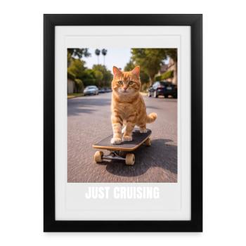 Just Cruising Skateboarding Cat Meme - Framed poster (27 × 37 cm) - black - Front