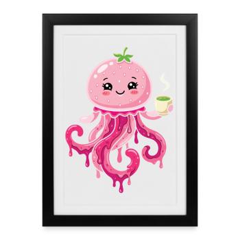Kawaii Matcha Jellyfish Cute - Framed poster (27 × 37 cm) - black - Front