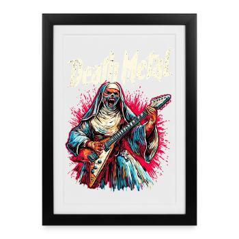 Death Metal Nun with Guitar – Metal Shirt - Framed poster (27 × 37 cm) - black - Front