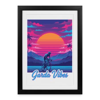 Garda Vibes 80s Vaporwave Cyclist Neon Art - Framed poster (27 × 37 cm) - black - Front