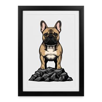 Chien Bouledogue Français sur Rocher Portrait Fier - Affiche encadrée (27 × 37 cm) - noir - Devant