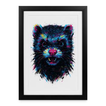 Furet Cyberpunk au Style Néon Électrique - Affiche encadrée (27 × 37 cm) - noir - Devant