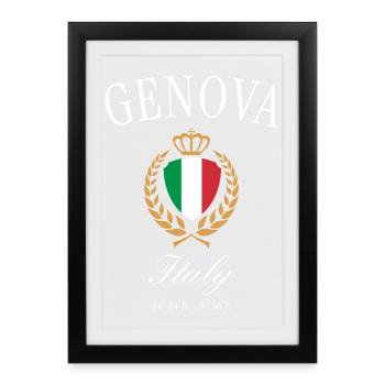Genua Italien Wappen Krone – Reise Souvenir - Gerahmtes Poster (27 × 37 cm) - Schwarz - Vorne