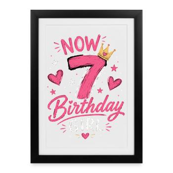 Maintenant j’ai 7 ans de fille Pink Crown Chalk - Affiche encadrée (27 × 37 cm) - noir - Devant