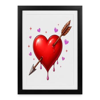 Heart Pierced by Arrow – Minimal Love Design - Framed poster (27 × 37 cm) - black - Front