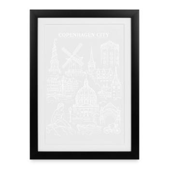 Copenhagen City Skyline Illustration - Framed poster (27 × 37 cm) - black - Front