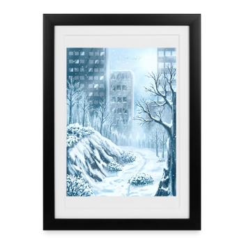Snowy Winter Blue Town - Framed poster (27 × 37 cm) - black - Front