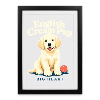 English Cream Golden Retriever Pup Big Heart - Framed poster (27 × 37 cm) - black - Front