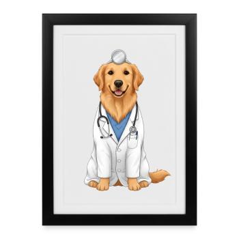 Le chien Golden Retriever en tant que médecin - Affiche encadrée (27 × 37 cm) - noir - Devant