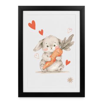 Cœurs de lapin Carotte Créatures mignonnes de la forêt - Affiche encadrée (27 × 37 cm) - noir - Devant
