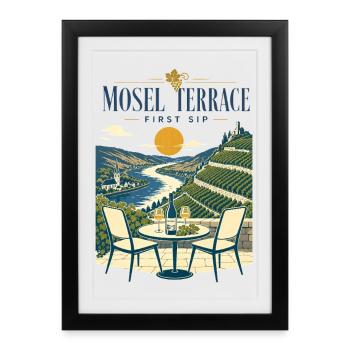 Terrasse de randonnée du vin de Moselle Première Tentation Décor - Affiche encadrée (27 × 37 cm) - noir - Devant