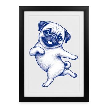Un carlin mignon qui danse ravi avec une dame - Affiche encadrée (27 × 37 cm) - noir - Devant