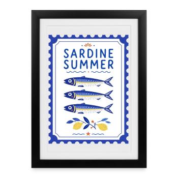 Illustration méditerranéenne estivale de sardines - Affiche encadrée (27 × 37 cm) - noir - Devant