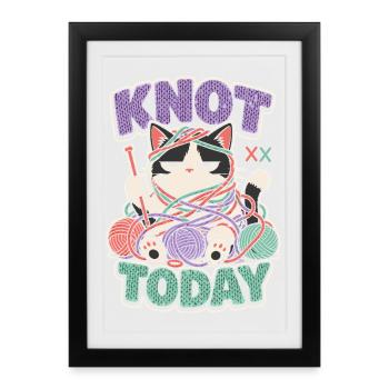 Knot Today Cat with Wool - Framed poster (27 × 37 cm) - black - Front