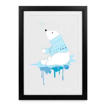 un ours polaire et des flocons de neige - Affiche encadrée (27 × 37 cm) - noir - Devant