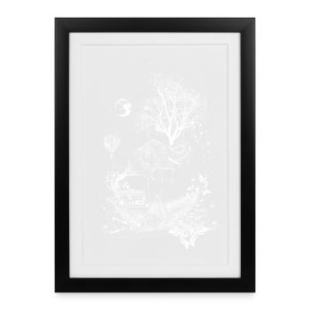 Elephant, paper ship and tree-surreal design - Framed poster (27 × 37 cm) - black - Front