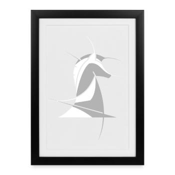 Chess Horse Abstract – Minimal Chess Design - Affiche encadrée (27 × 37 cm) - noir - Devant