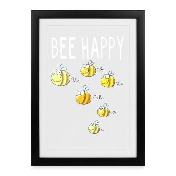 Bee Happy - Biene - Bienen - Hummel - Geschenk - Gerahmtes Poster (27 × 37 cm) - Schwarz - Vorne
