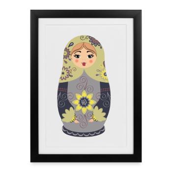 Poupée matriochka russe traditionnelle - Affiche encadrée (27 × 37 cm) - noir - Devant