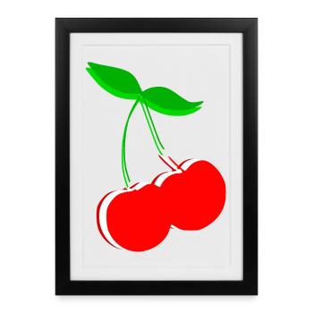 Cherry Retro Fruit Fruit Gift Gift Idea - Framed poster (27 × 37 cm) - black - Front