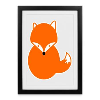 Renard aux cheveux roux – Dessin animé mignon, intelligent et kawaii - Affiche encadrée (27 × 37 cm) - noir - Devant