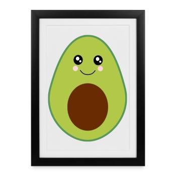 Kawaii, fruits, légumes, végétalien, avocat - Affiche encadrée (27 × 37 cm) - noir - Devant