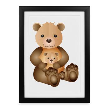 Maman ours avec une petite progéniture d’ours sucrée - Affiche encadrée (27 × 37 cm) - noir - Devant