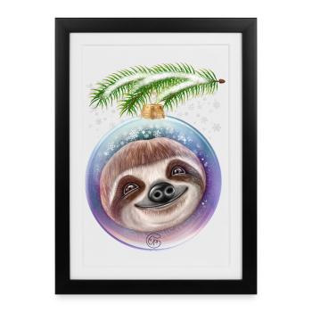 Noël Paresseux Neige Mignon - Affiche encadrée (27 × 37 cm) - noir - Devant