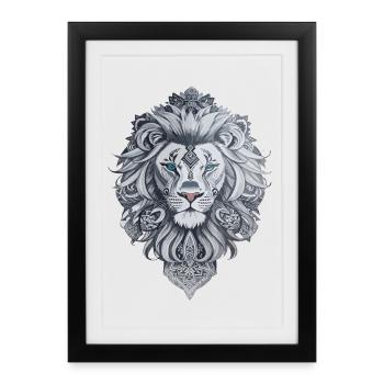 Tête de lion style tatouage maori - Affiche encadrée (27 × 37 cm) - noir - Devant