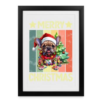 Chien Bouledogue Français Noël - Affiche encadrée (27 × 37 cm) - noir - Devant